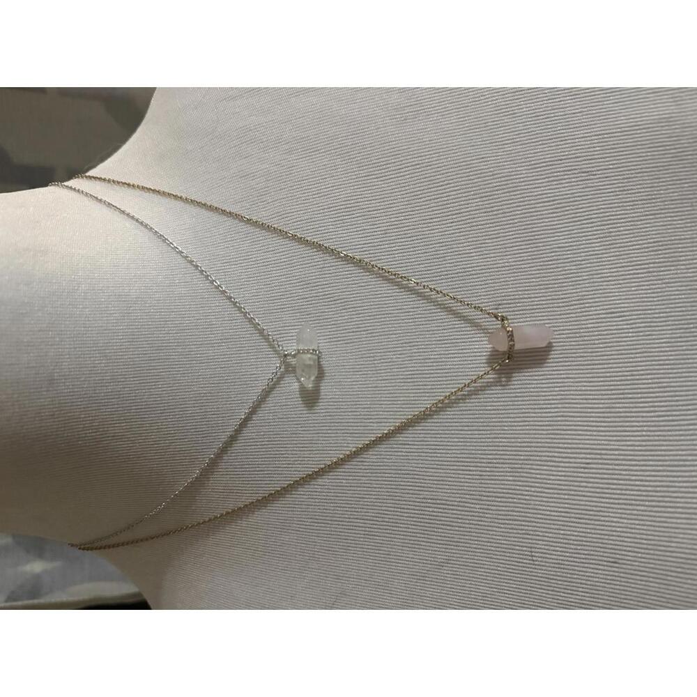 Layered Crystal Necklace Set - Rose Quartz & Clear Quartz